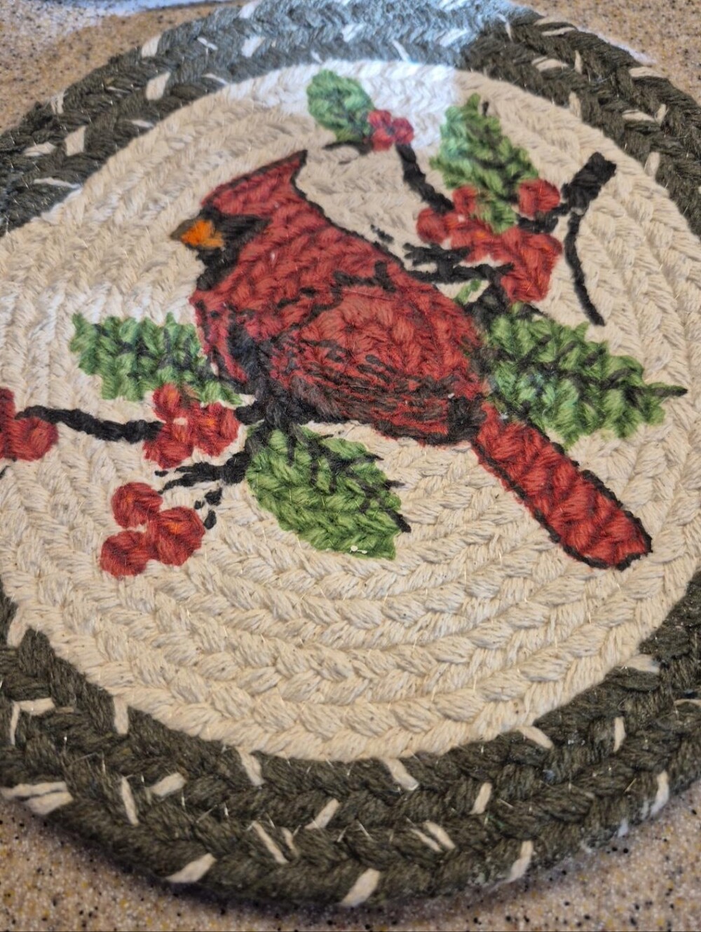 Decorative Cardinal Braided Door Mat - Red and Green